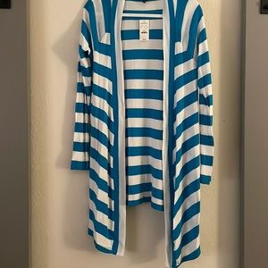 Blue and white striped cardigan